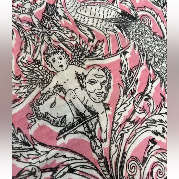 VINTAGE BABE CREATION Woman's Neck Scarf Head Wrap Pink Black cherubs angels - Picture 6 of 11